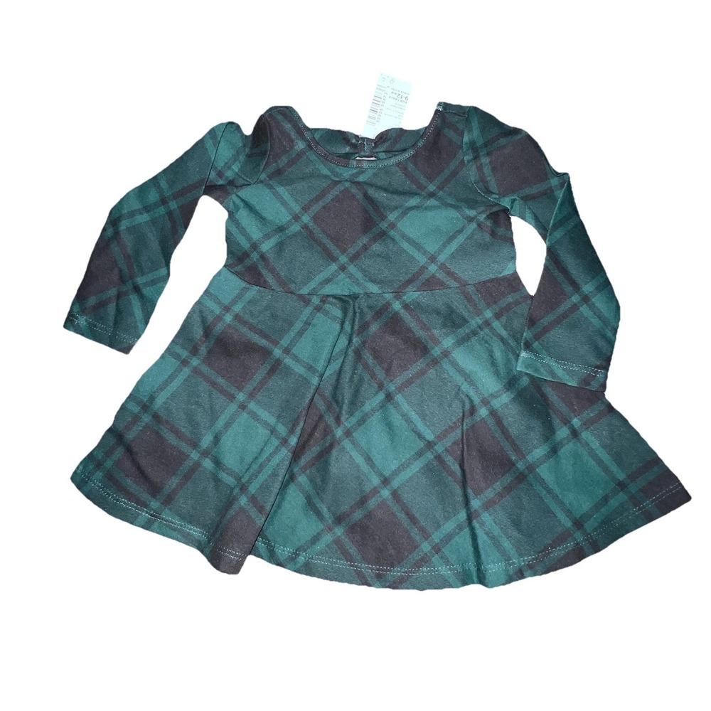 Children's Place Baby Girl's 9-12 Months Holiday Dress Green Plaid Long Sleeve